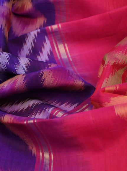 Ikat silk cotton saree blue and pink with allover ikat weaves and long ikat woven zari border