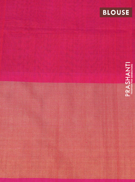 Ikat silk cotton saree bottle green and dual shade of pink with allover ikat weaves and long ikat woven zari border