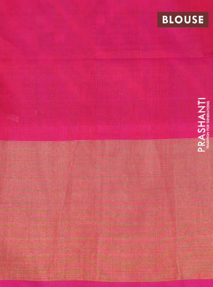 Ikat silk cotton saree grey and pink with allover ikat weaves and long ikat woven zari border