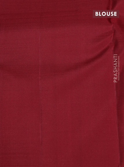 Pure kanchipuram silk saree maroon with silver & gold zari weaves in borderless style