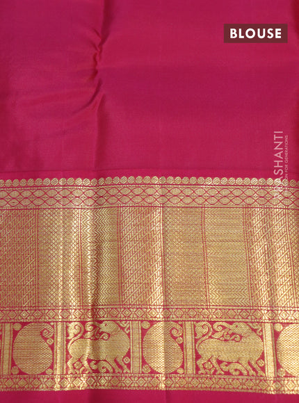 Pure kanchipuram silk saree dual shade of teal green and pink with zari woven buttas and zari woven korvai border