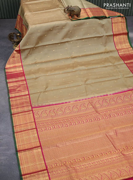 Pure kanchipuram silk saree beige and pink green with zari woven buttas and zari woven korvai border