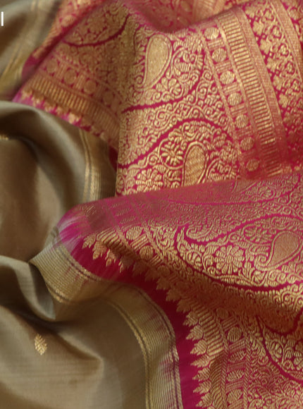 Pure kanchipuram silk saree beige and pink green with zari woven buttas and zari woven korvai border