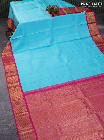 Pure kanchipuram silk saree light blue and pink with zari woven buttas and zari woven korvai border