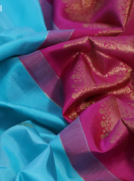 Pure kanchipuram silk saree light blue and pink with zari woven buttas and zari woven korvai border