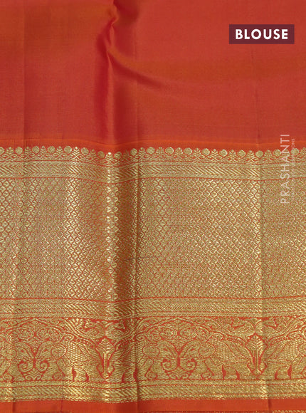 Pure kanchipuram silk saree yellow and orange with zari woven buttas and zari woven korvai border