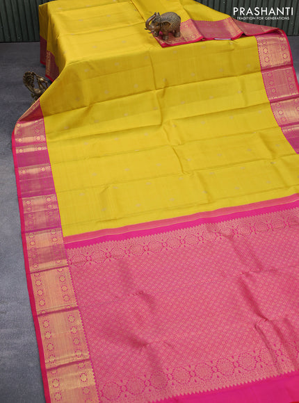 Pure kanchipuram silk saree mustard yellow and dual shade of pinkish orange with zari woven buttas and zari woven korvai border