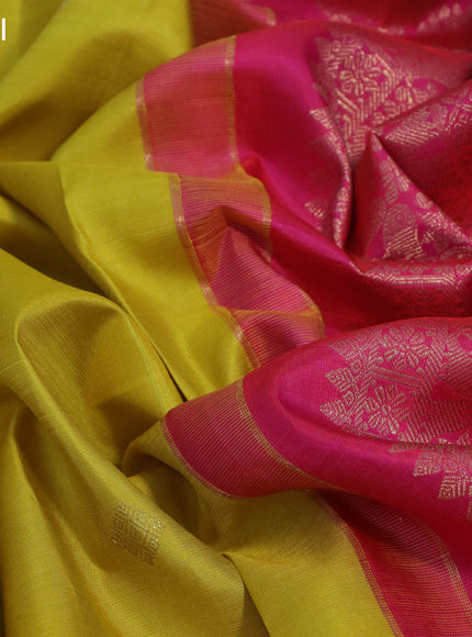 Pure kanchipuram silk saree mustard yellow and dual shade of pinkish orange with zari woven buttas and zari woven korvai border