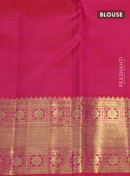 Pure kanchipuram silk saree mustard yellow and dual shade of pinkish orange with zari woven buttas and zari woven korvai border