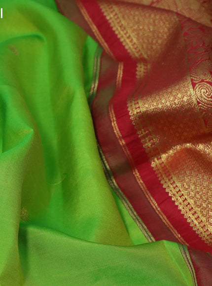 Pure kanchipuram silk saree light green and red with zari woven buttas and long zari woven border