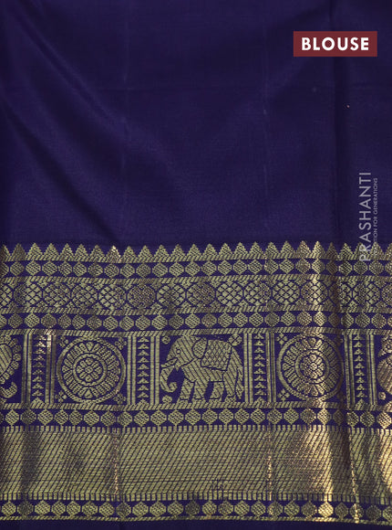 Pure kanchipuram silk saree mango yellow and blue with zari woven buttas and zari woven korvai border