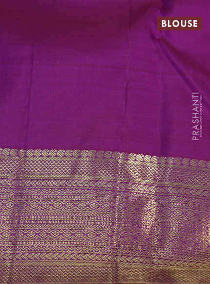 Pure kanchipuram silk saree dual shade of orange and dual shade of purple with zari woven buttas and long zari woven border