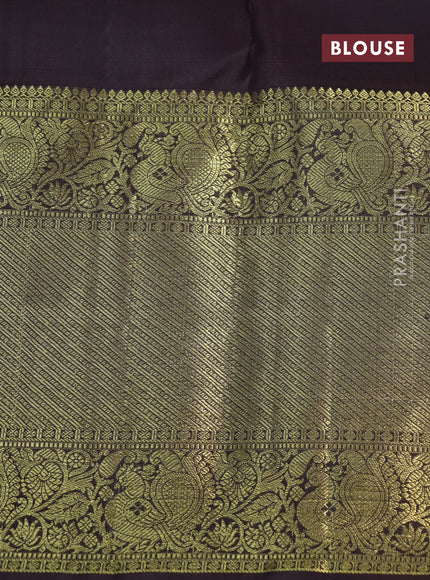 Pure kanchipuram silk saree cs blue and coffee brown with allover zari weaves & buttas and long rich zari woven border