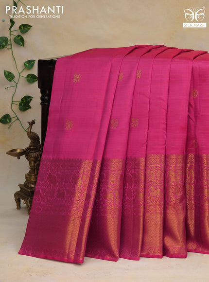 Pure kanchipuram silk saree dual shade of pink with allover zari weaves & buttas and long rich zari woven border