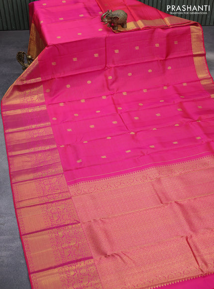 Pure kanchipuram silk saree dual shade of pink with allover zari weaves & buttas and long rich zari woven border