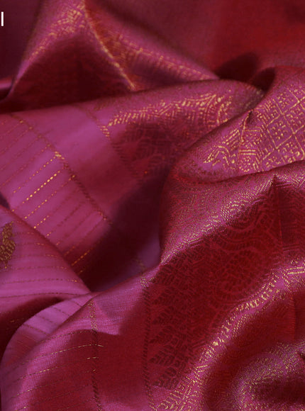 Pure kanchipuram silk saree dual shade of pink with allover zari weaves & buttas and long rich zari woven border