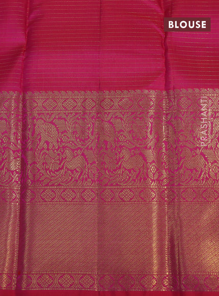 Pure kanchipuram silk saree dual shade of pink with allover zari weaves & buttas and long rich zari woven border