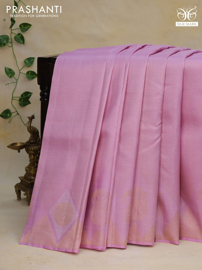 Pure kanchipuram silk saree lotus pink with allover zari weaves in borderless style