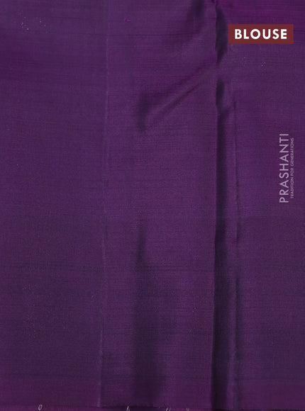 Pure kanchipuram silk saree blue shade and deep purple with allover thread & silver zari weaves and simple border