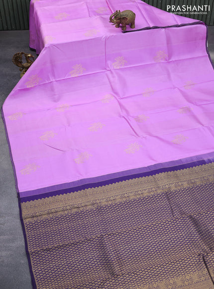 Pure kanchipuram silk saree lavender shade and blue shade with allover silver & gold zari weaves in borderless style