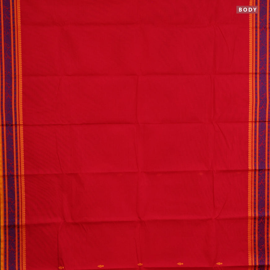 Chettinad cotton saree red and mustard shade with thread woven buttas and thread woven border & woven blouse