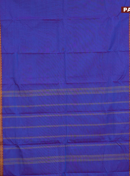 Chettinad cotton saree blue and mustard shade with plain body and thread woven border & woven blouse