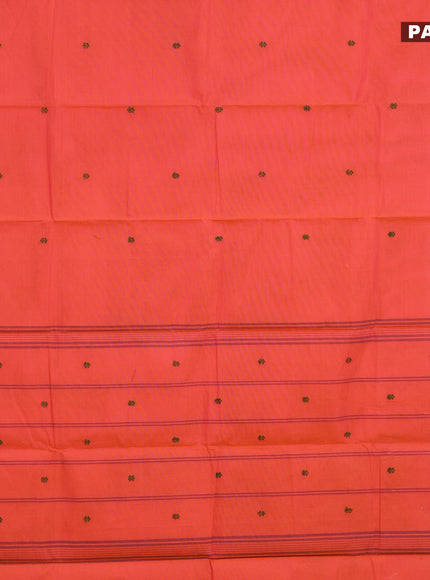 Chettinad cotton saree peach orange and green shade with thread woven buttas and thread woven border & woven blouse