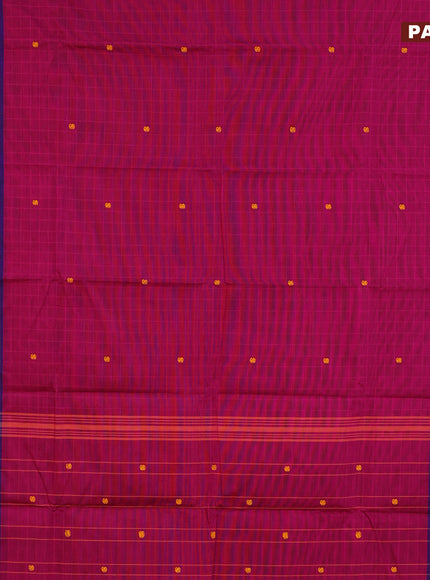 Chettinad cotton saree magenta pink and blue with thread woven buttas and rettapet thread woven border & woven blouse