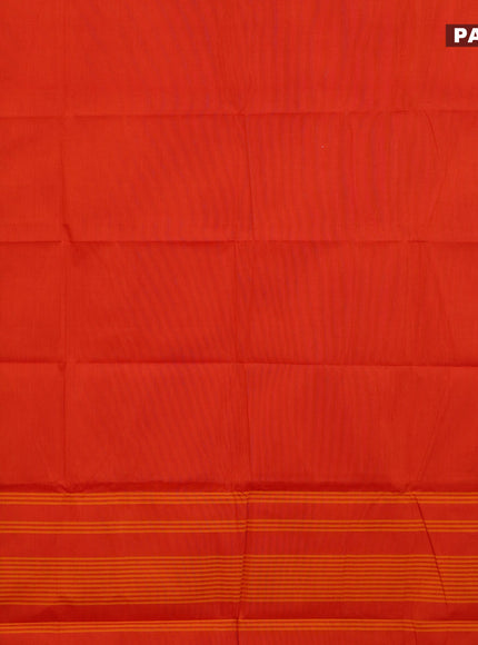 Chettinad cotton saree orange and red with plain body and thread woven border & woven blouse