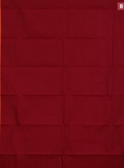 Chettinad cotton saree maroon and red with plain body and thread woven border & woven blouse