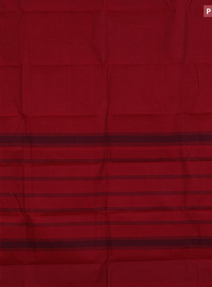 Chettinad cotton saree maroon and red with plain body and thread woven border & woven blouse