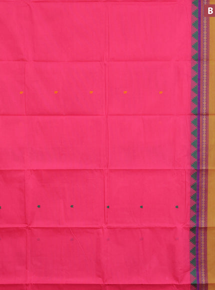 Chettinad cotton saree pink and blue with thread woven buttas and long thread woven border & woven blouse