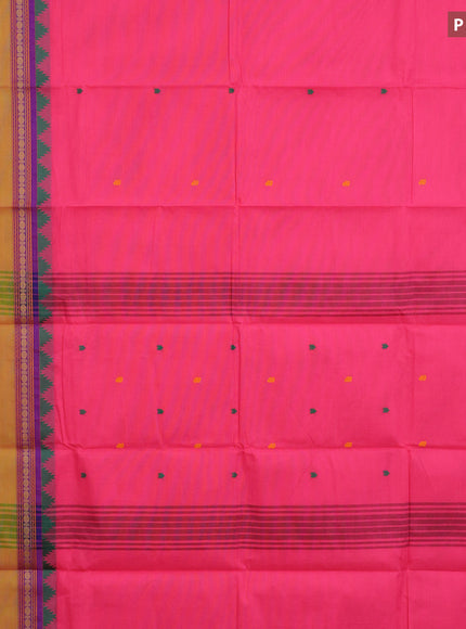 Chettinad cotton saree pink and blue with thread woven buttas and long thread woven border & woven blouse