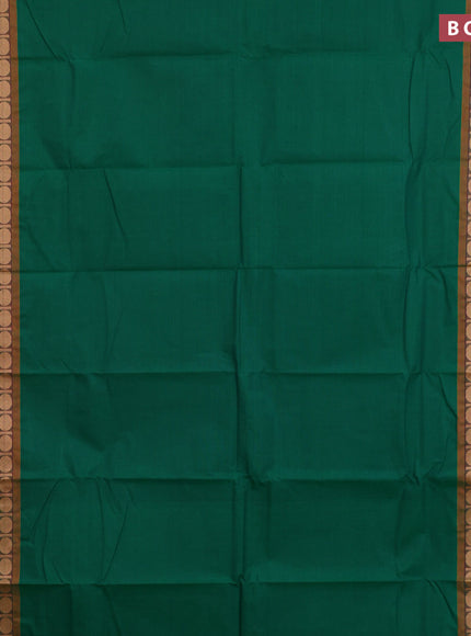 Chettinad cotton saree green and mustard shade with plain body and rettapet thread woven border & woven blouse