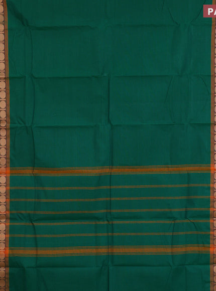 Chettinad cotton saree green and mustard shade with plain body and rettapet thread woven border & woven blouse