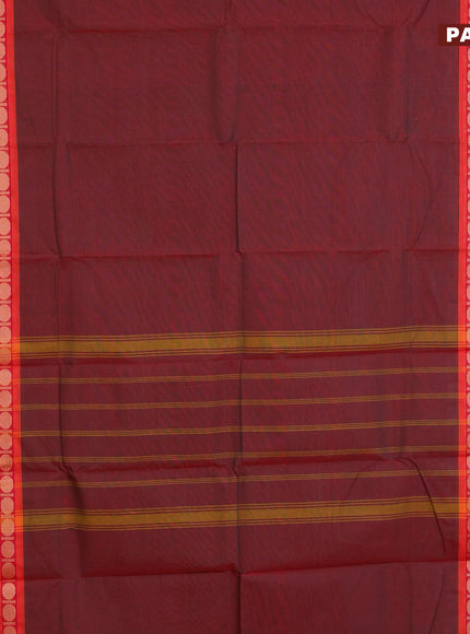 Chettinad cotton saree maroon shade and yellow pink with plain body and rettapet thread woven border & woven blouse