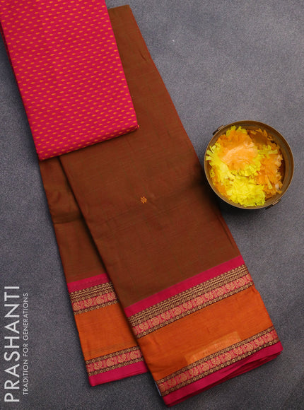 Chettinad cotton saree maroon shade and pink with thread woven buttas and rettapet thread woven border & woven blouse