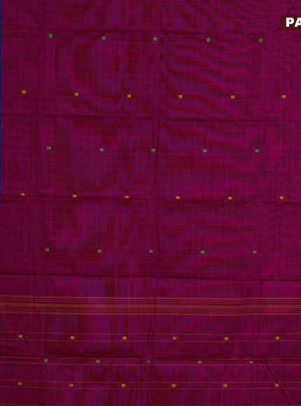 Chettinad cotton saree magenta pink and blue with thread woven buttas and rettapet thread woven border & woven blouse