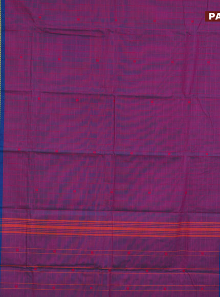 Chettinad cotton saree magenta pink shade and blue with thread woven buttas and rettapet thread woven border & woven blouse