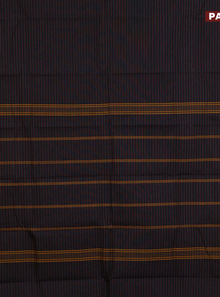 Chettinad cotton saree black and blue with allover stripes pattern and thread woven border & woven blouse