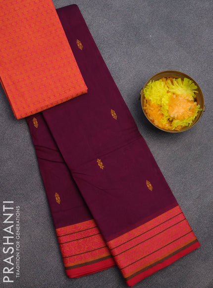 Chettinad cotton saree magenta pink and pink with thread woven buttas and thread woven border & woven blouse