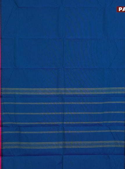 Chettinad cotton saree dual shade of bluish green and pink with plain body and thread woven border & woven blouse