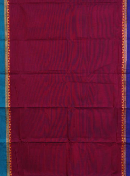 Chettinad cotton saree maroon with plain body and ganga jamuna border & woven blouse