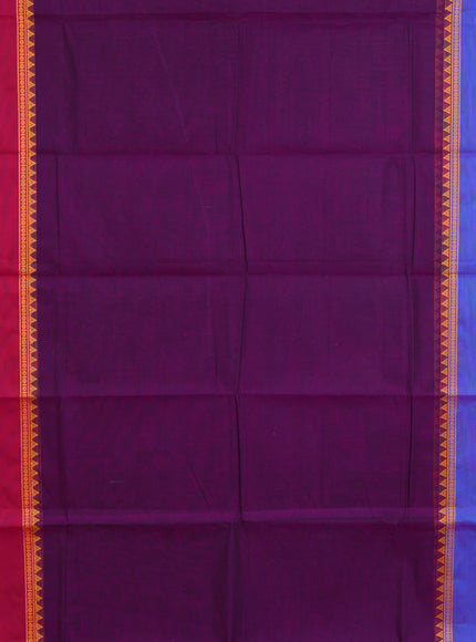 Chettinad cotton saree deep purple with plain body and ganga jamuna border & woven blouse