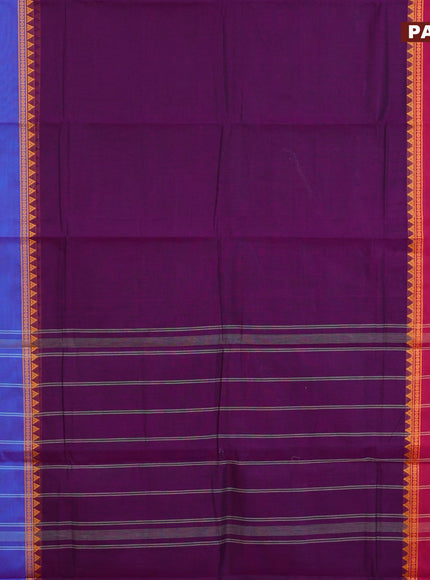 Chettinad cotton saree deep purple with plain body and ganga jamuna border & woven blouse