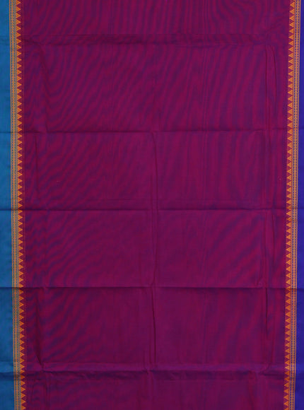 Chettinad cotton saree magenta pink with plain body and ganga jamuna border & woven blouse