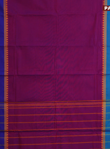 Chettinad cotton saree magenta pink with plain body and ganga jamuna border & woven blouse