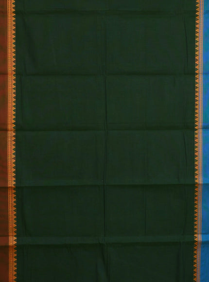 Chettinad cotton saree green with plain body and ganga jamuna border & woven blouse