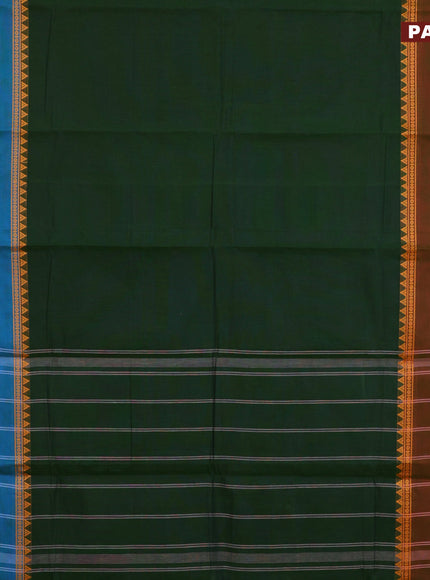 Chettinad cotton saree green with plain body and ganga jamuna border & woven blouse