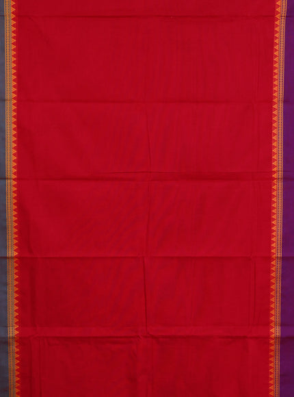 Chettinad cotton saree red with plain body and ganga jamuna border & woven blouse